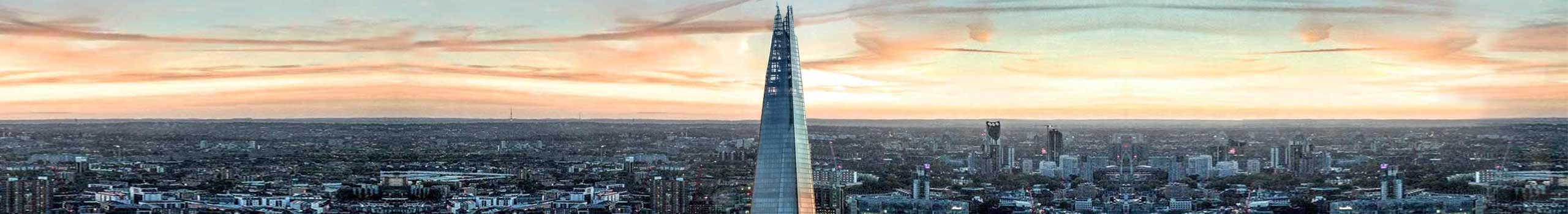 A photo of a London Vista in the Evening with The Shard as the centre-piece